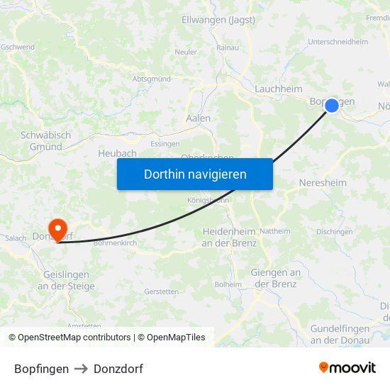 Bopfingen to Donzdorf map