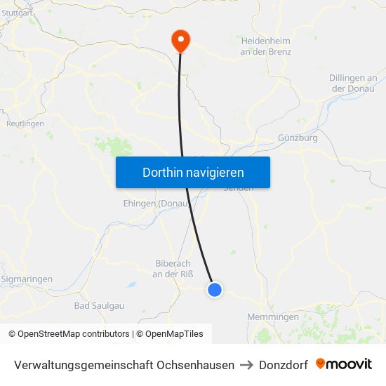 Verwaltungsgemeinschaft Ochsenhausen to Donzdorf map
