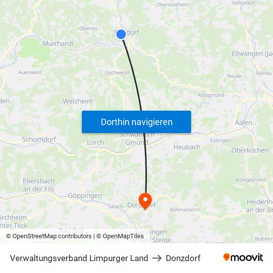 Verwaltungsverband Limpurger Land to Donzdorf map