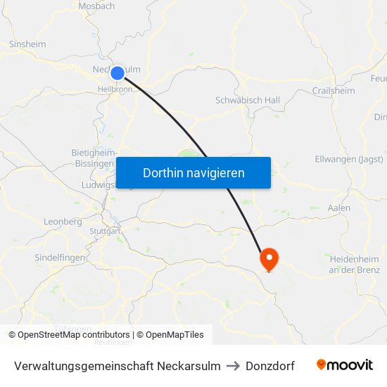 Verwaltungsgemeinschaft Neckarsulm to Donzdorf map