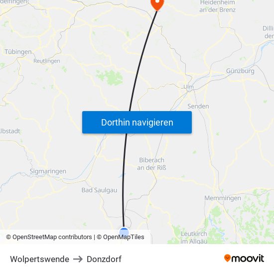 Wolpertswende to Donzdorf map