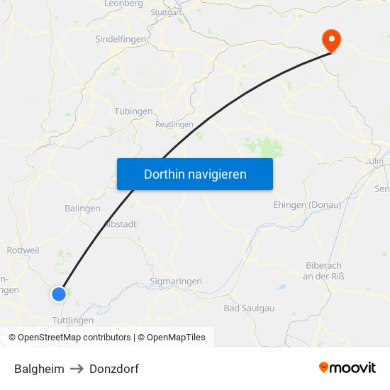 Balgheim to Donzdorf map