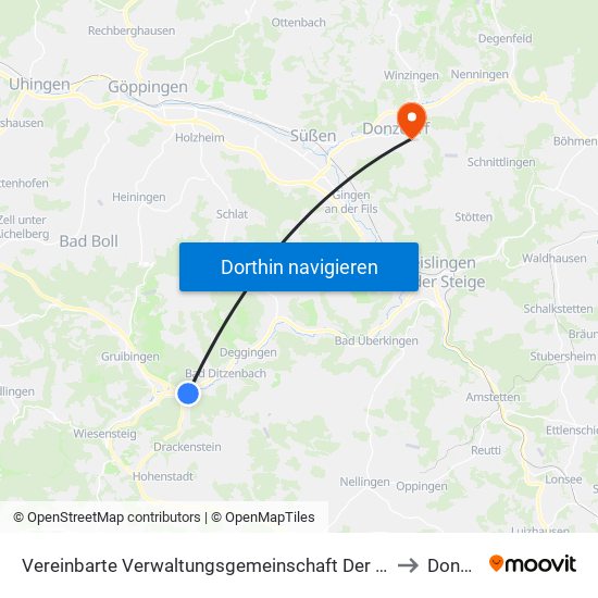 Vereinbarte Verwaltungsgemeinschaft Der Gemeinde Deggingen to Donzdorf map