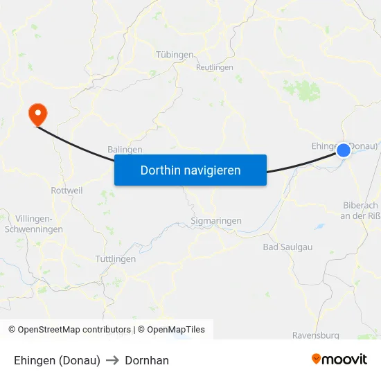 Ehingen (Donau) to Dornhan map