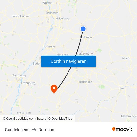 Gundelsheim to Dornhan map