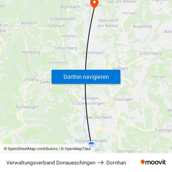 Verwaltungsverband Donaueschingen to Dornhan map