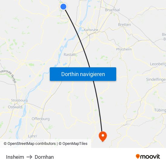 Insheim to Dornhan map