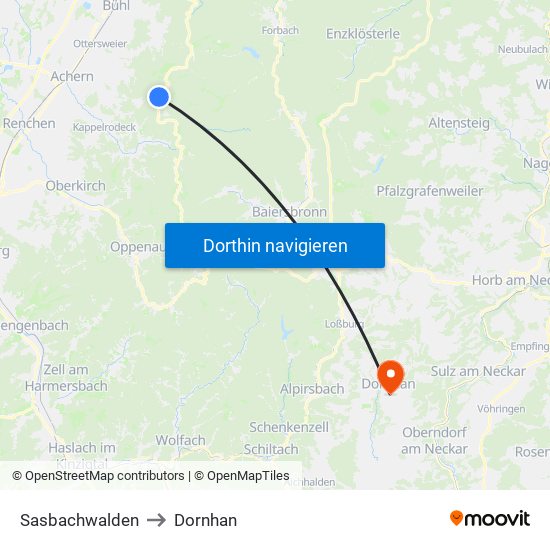 Sasbachwalden to Dornhan map