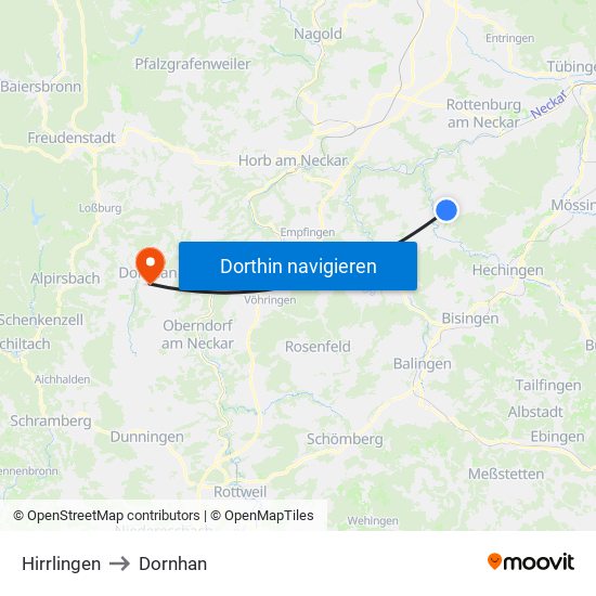 Hirrlingen to Dornhan map