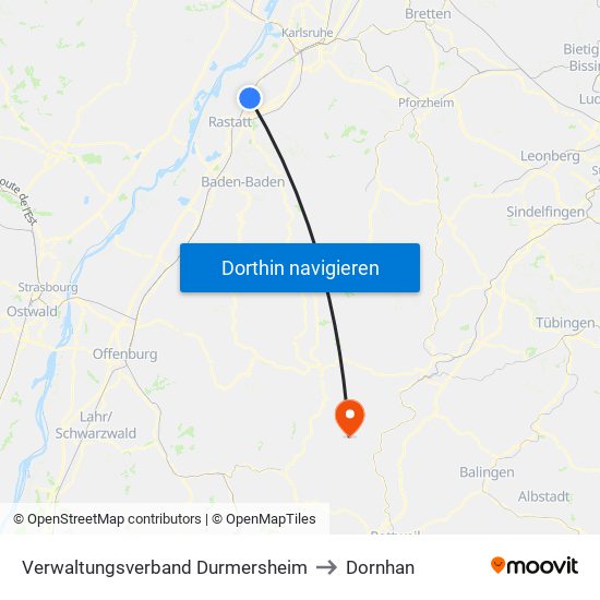 Verwaltungsverband Durmersheim to Dornhan map