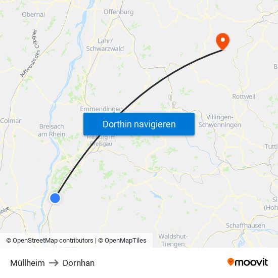 Müllheim to Dornhan map