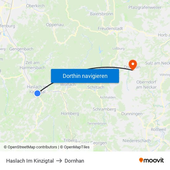 Haslach Im Kinzigtal to Dornhan map
