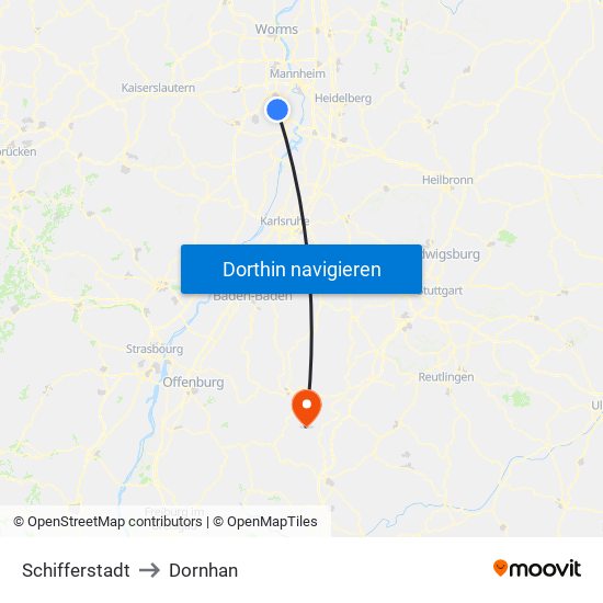 Schifferstadt to Dornhan map