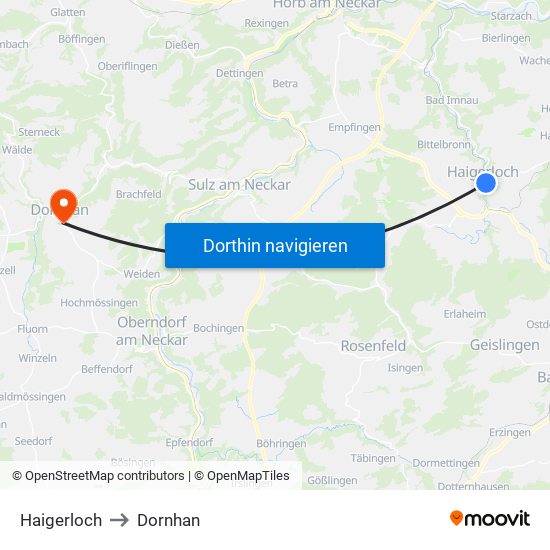 Haigerloch to Dornhan map