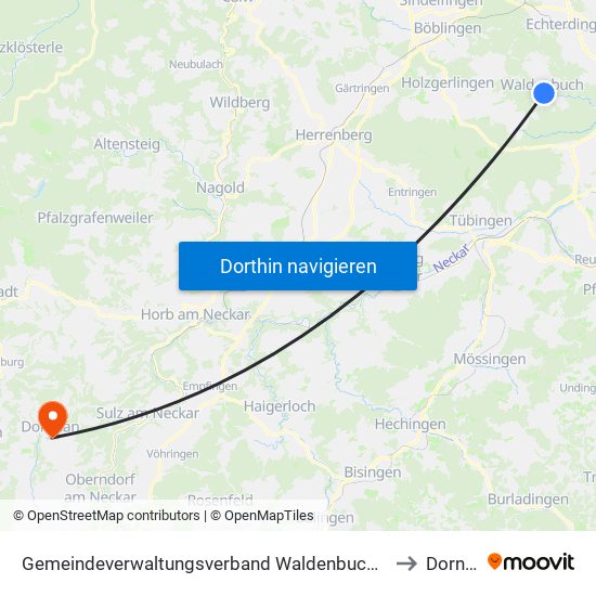 Gemeindeverwaltungsverband Waldenbuch/Steinenbronn to Dornhan map