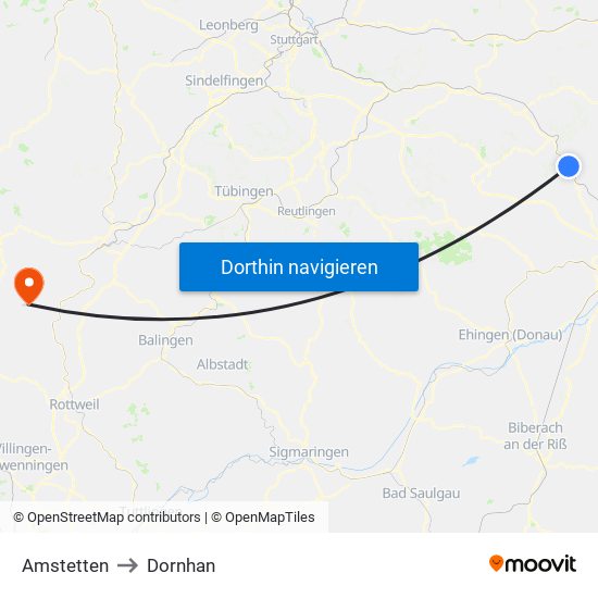 Amstetten to Dornhan map