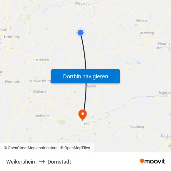 Weikersheim to Dornstadt map