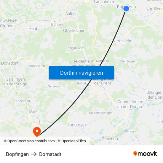 Bopfingen to Dornstadt map