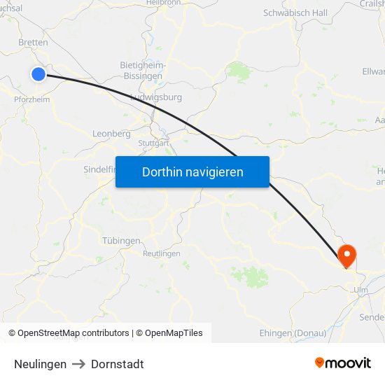 Neulingen to Dornstadt map