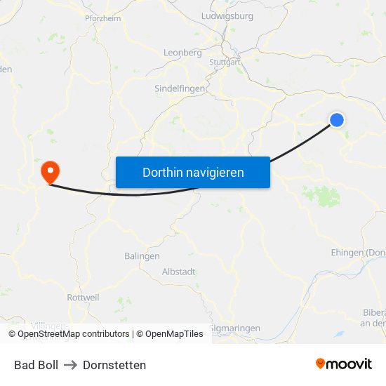 Bad Boll to Dornstetten map