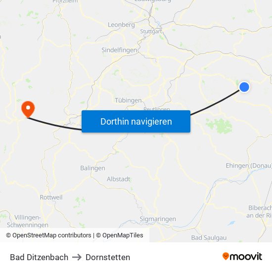Bad Ditzenbach to Dornstetten map
