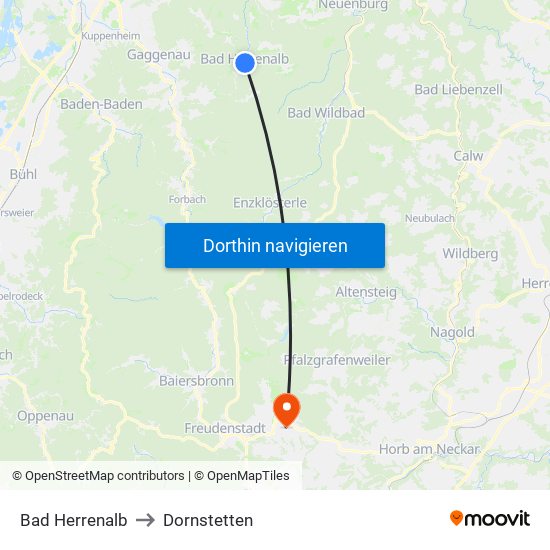 Bad Herrenalb to Dornstetten map