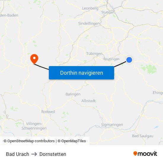 Bad Urach to Dornstetten map