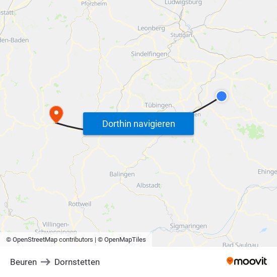 Beuren to Dornstetten map