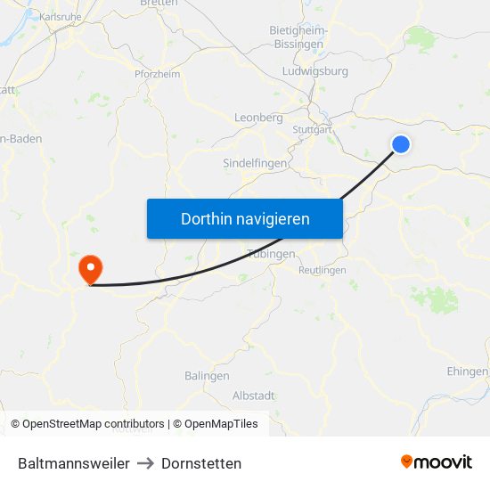 Baltmannsweiler to Dornstetten map