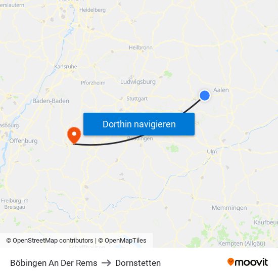 Böbingen An Der Rems to Dornstetten map