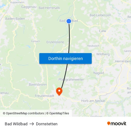 Bad Wildbad to Dornstetten map