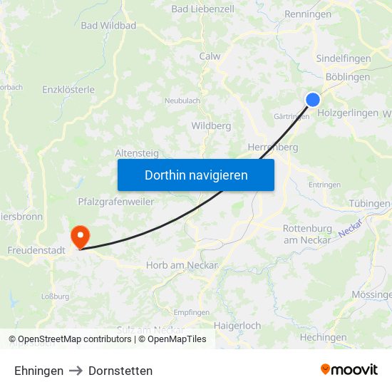 Ehningen to Dornstetten map