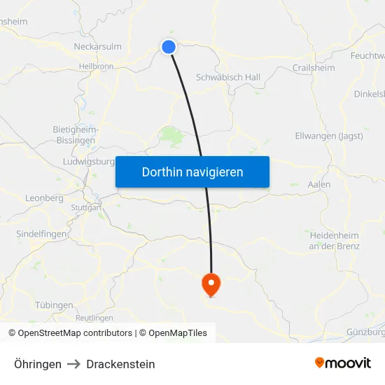 Öhringen to Drackenstein map