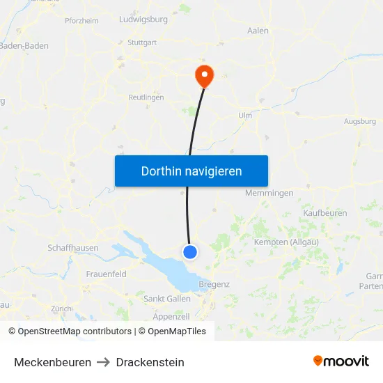Meckenbeuren to Drackenstein map