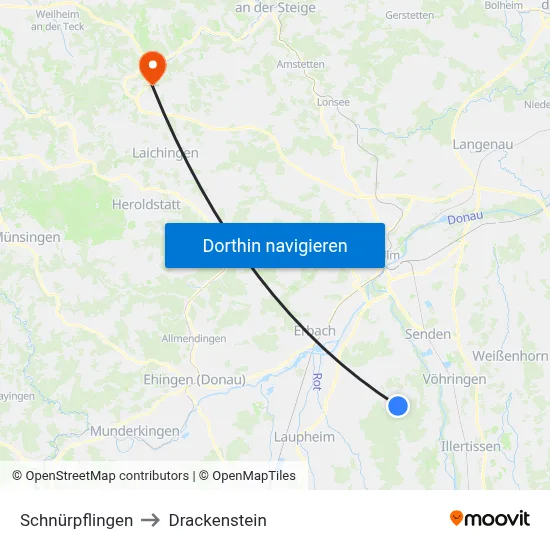 Schnürpflingen to Drackenstein map
