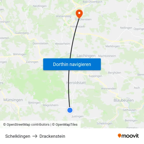 Schelklingen to Drackenstein map