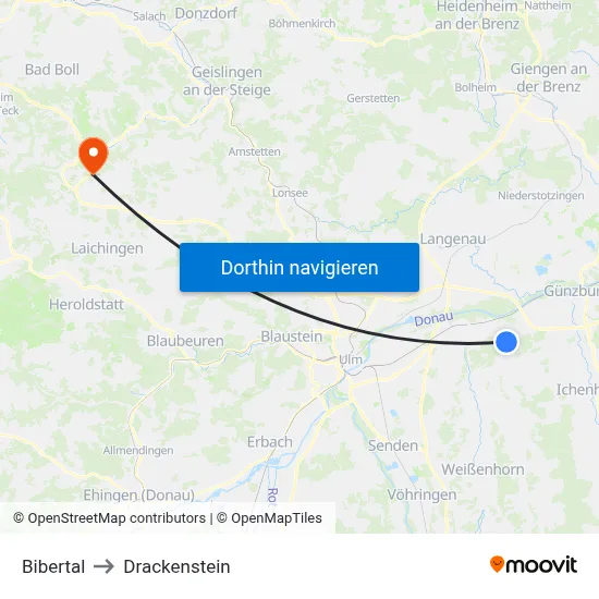 Bibertal to Drackenstein map