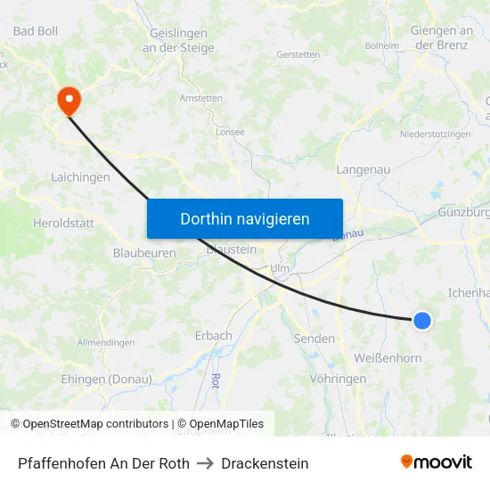 Pfaffenhofen An Der Roth to Drackenstein map