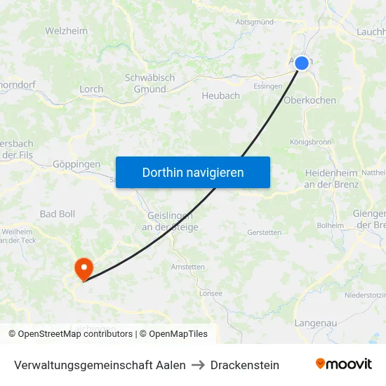 Verwaltungsgemeinschaft Aalen to Drackenstein map