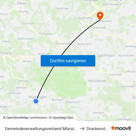 Gemeindeverwaltungsverband Münsingen to Drackenstein map