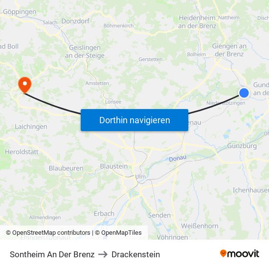 Sontheim An Der Brenz to Drackenstein map