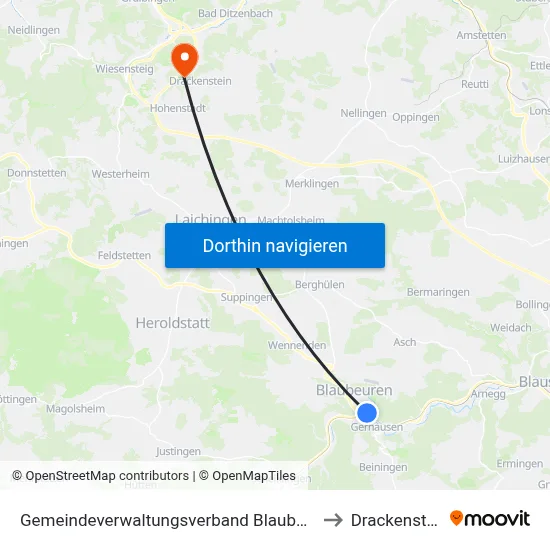 Gemeindeverwaltungsverband Blaubeuren to Drackenstein map