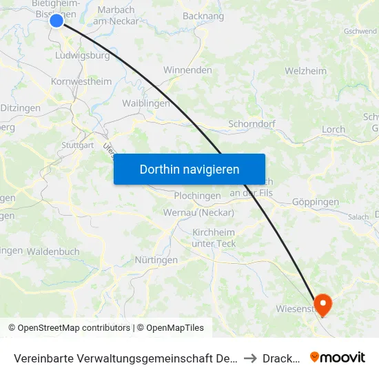 Vereinbarte Verwaltungsgemeinschaft Der Stadt Bietigheim-Bissingen to Drackenstein map