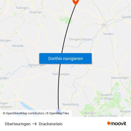 Oberteuringen to Drackenstein map