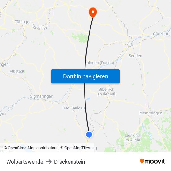 Wolpertswende to Drackenstein map