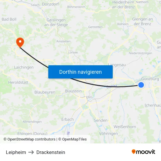 Leipheim to Drackenstein map