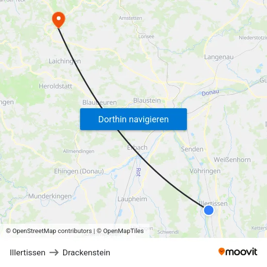 Illertissen to Drackenstein map