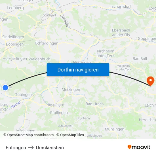 Entringen to Drackenstein map