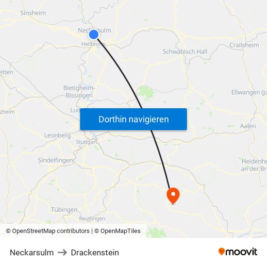 Neckarsulm to Drackenstein map