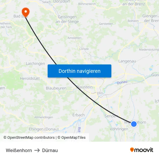 Weißenhorn to Dürnau map